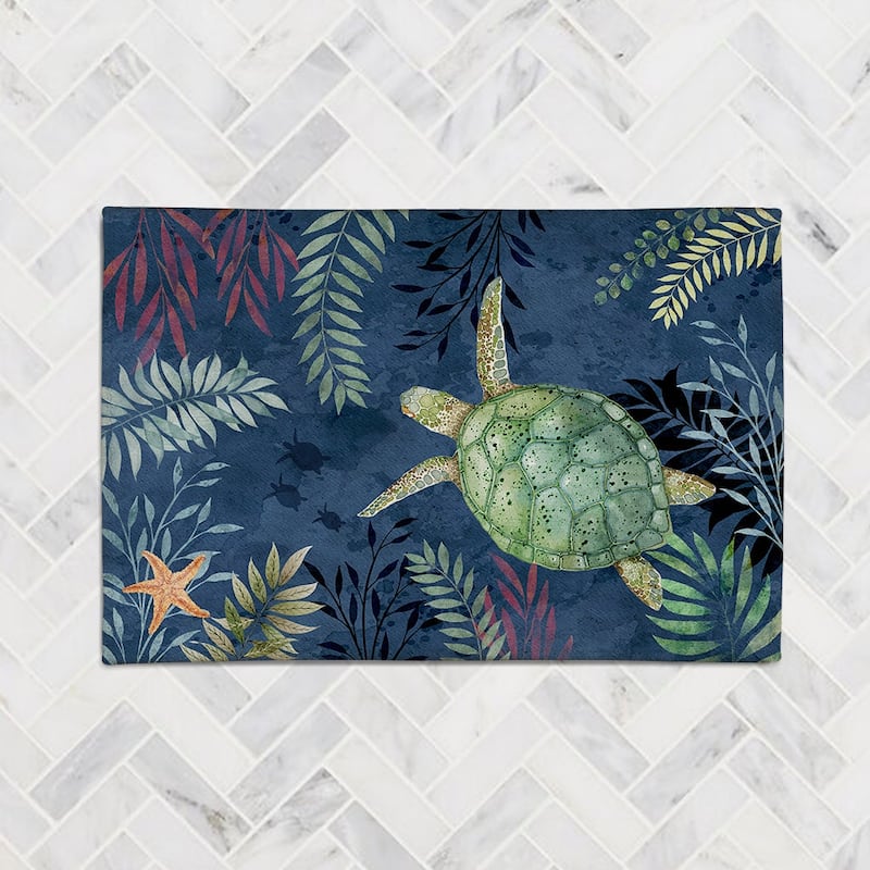 Laural Home Coastal Friends Turtle Chenille Accent Rug
