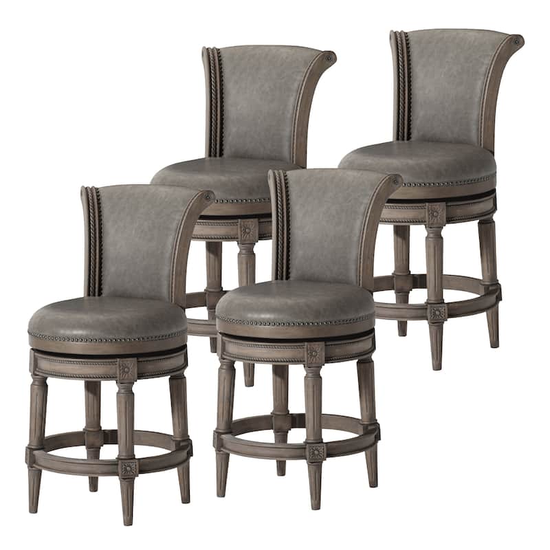 Maven Lane 26" Pullman Swivel Counter Height Kitchen Stool - Set of 4 - Reclaimed Oak Vegan Leather.