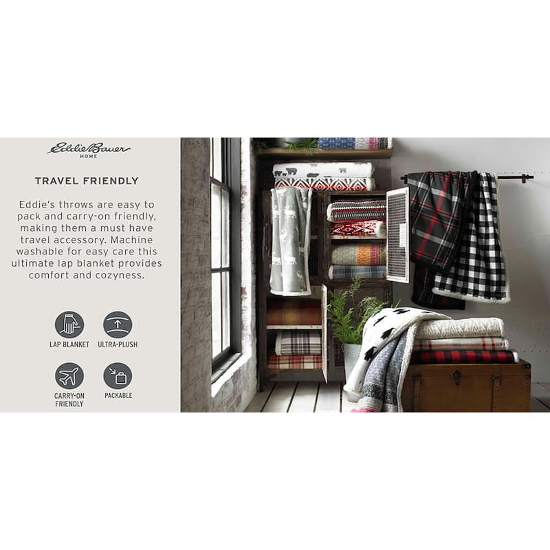 Eddie Bauer Ultra Soft Plush Fleece Reversible Oversized Throw Blankets