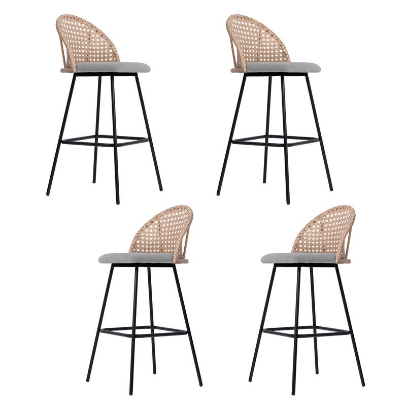 Set of 4 Rattan 27" Upholstered Chenille Full Back Counter Stool