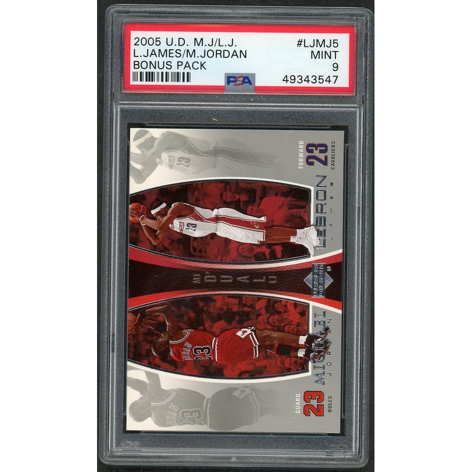 LeBron James Michael Jordan 2005 Upper Deck Bonus Pack Basketball Card #LJMJ5 Graded PSA 9 MINT - 8'6" x 11'6"