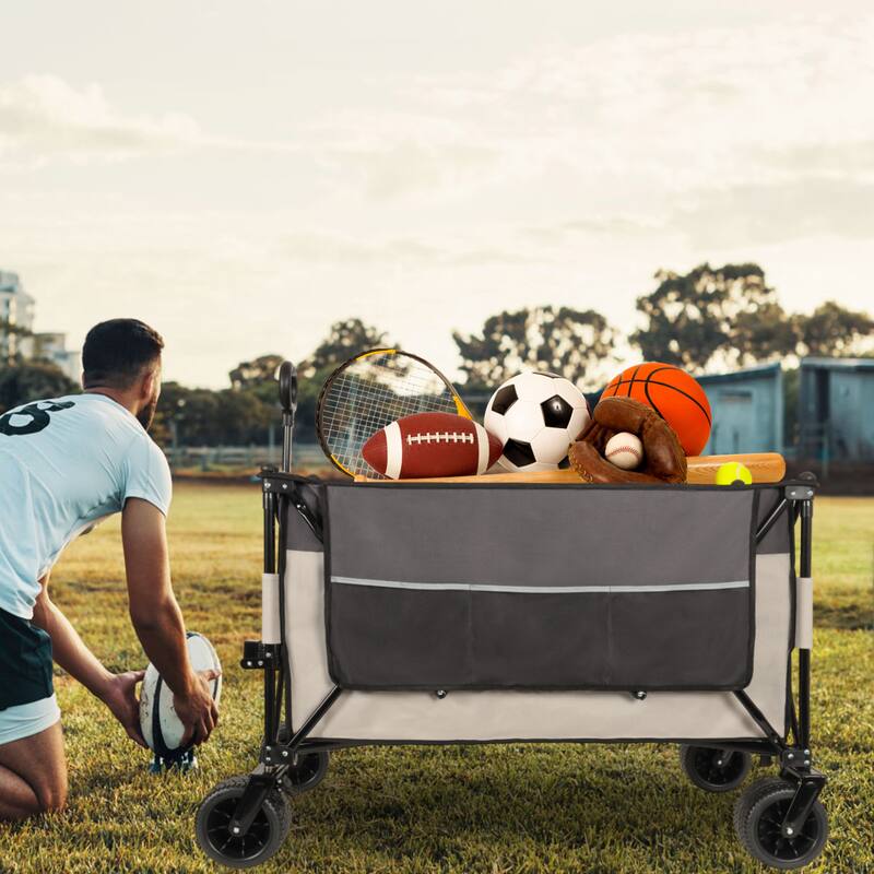 Extra Large 300l Tall Heavy-Duty Folding Wagon Cart With 480lbs Capacity-All-Terrain Wheels,Side Pockets,Brakes & Drink Holders
