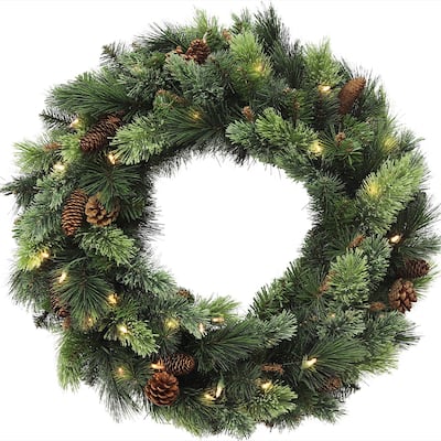 Christmas 2 ft. Killington Wreath 50 LED Lighted w/PineCones - 2 Ft.