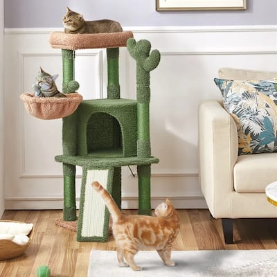 42" H Cactus Cat Tree Tower with Natural Sisal Scratching Posts