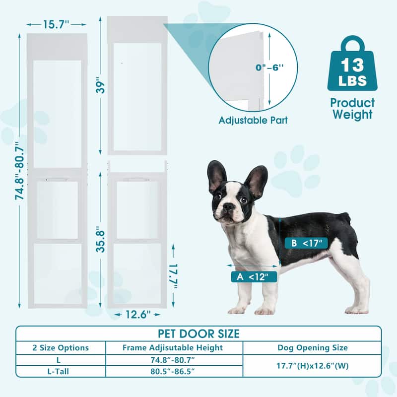 Dog Door for Sliding Glass, Adjustable Height, Pet Door with Lock