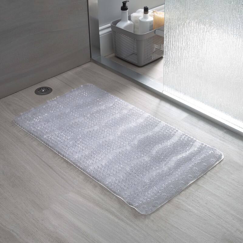 Bath Bliss Non-Slip Textured Grass PVC Bath Mat in Clear