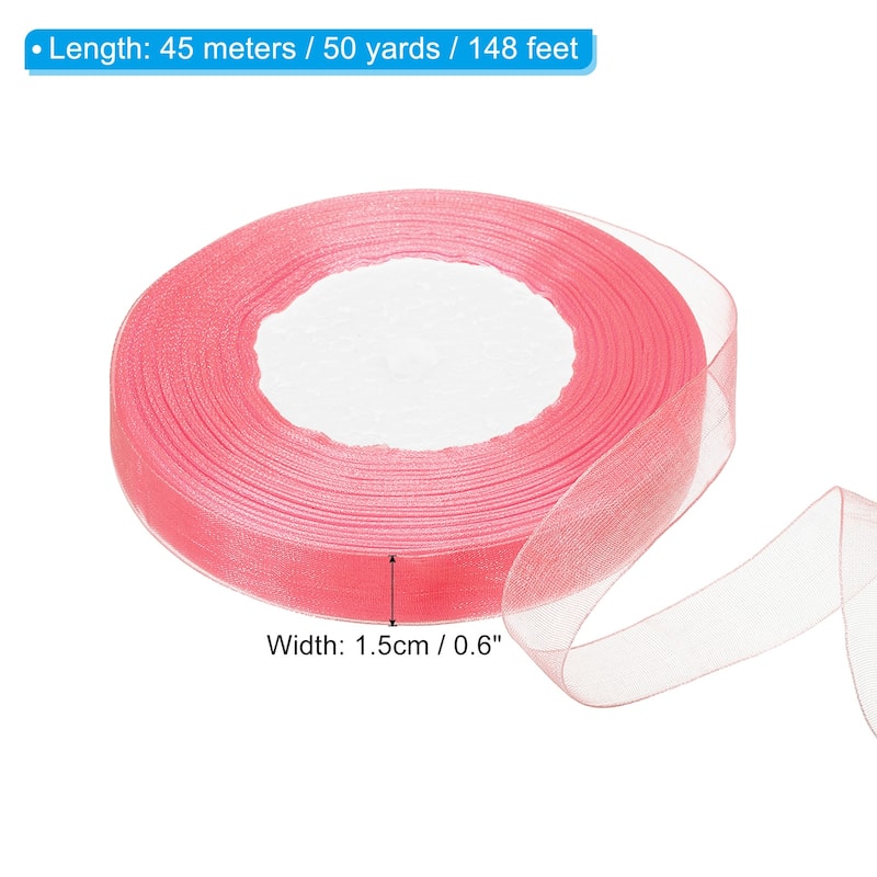 0.6 Inch x 50 Yard Organza Ribbon, Gift Wrapping Ribbon for Bouquet - Bright Red