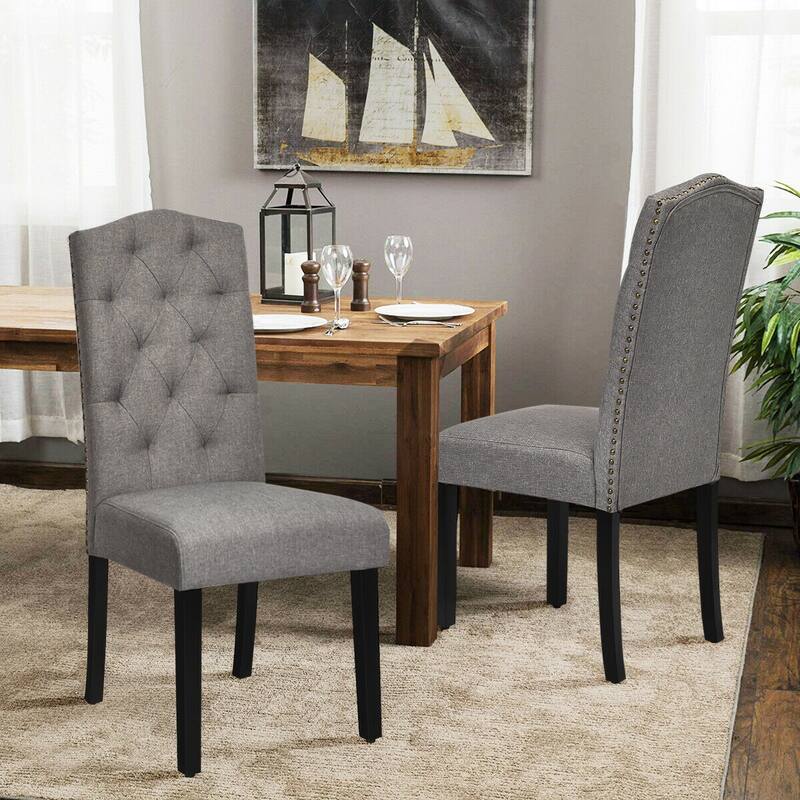 Gymax Set of 2 Tufted Dining Chair Upholstered w/ Nailhead Trim & - See Details