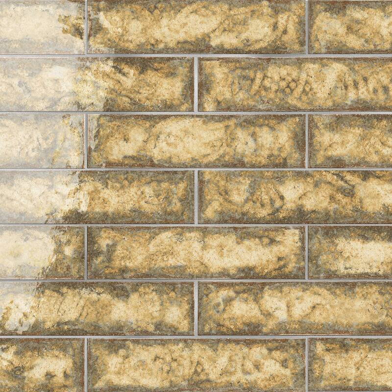 Merola Tile Gaudi React Brick Gold 2-3/8" x 9-3/4" Porcelain Floor and Wall Tile