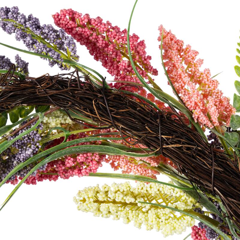 Glitzhome Pink, Purple & Yellow Mixed Heather Wreath Teardrop Garland