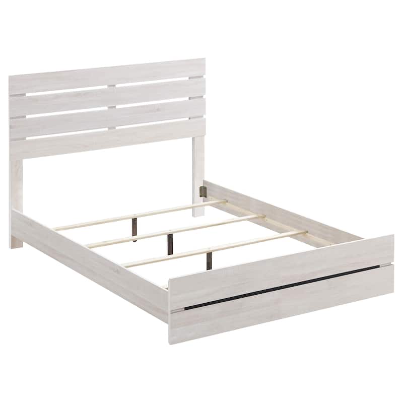 Coastal White Eastern King Panel Bed with Rustic Charm and Ample Storage