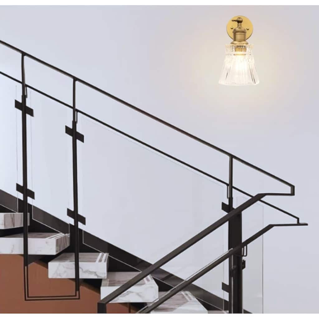 1 Light light bulb gold light fixture glass shade & metal base wall light