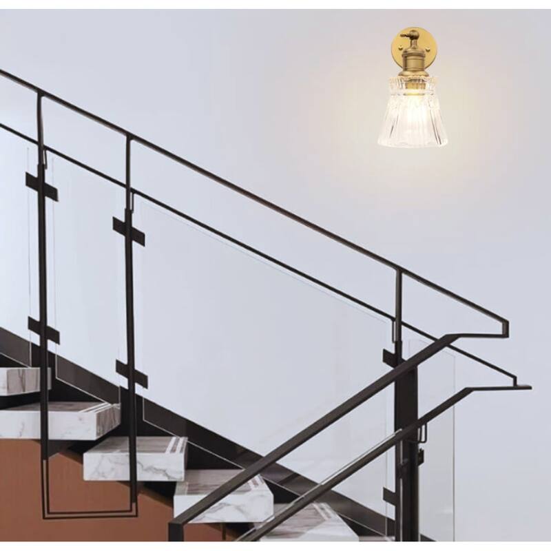 1 Light light bulb gold light fixture glass shade & metal base wall light