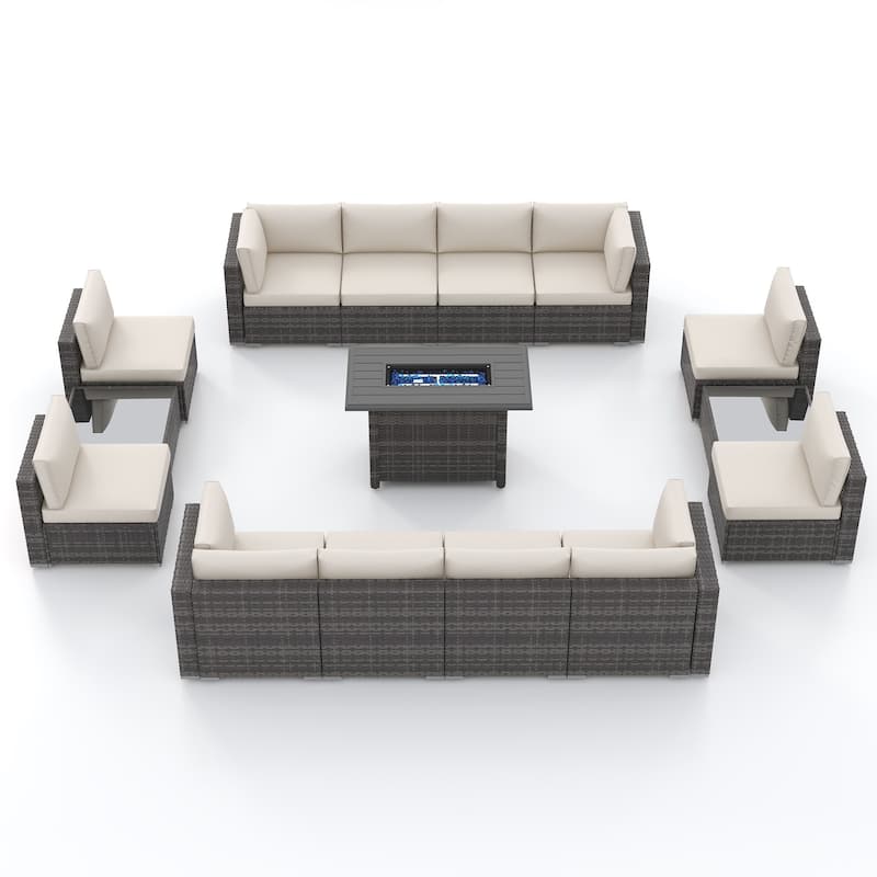 15 Piece Wicker Set Patio Sofa Furniture with Fire Pit And Table