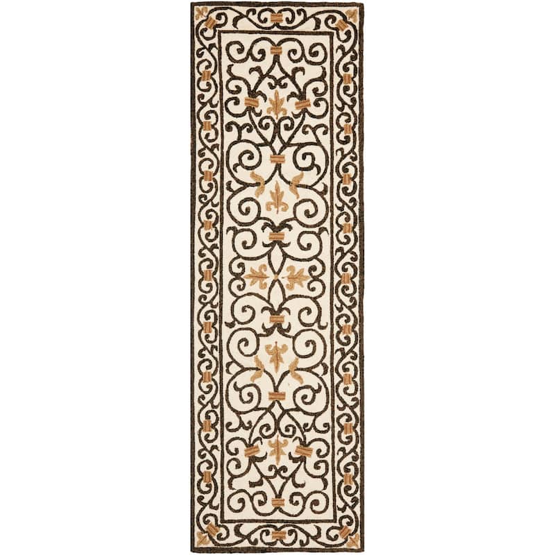 SAFAVIEH Hand-hooked Chelsea Joba Country Oriental Wool Rug - 2' 6" x 6' - Ivory/Dark Brown - Runner/Rectangle
