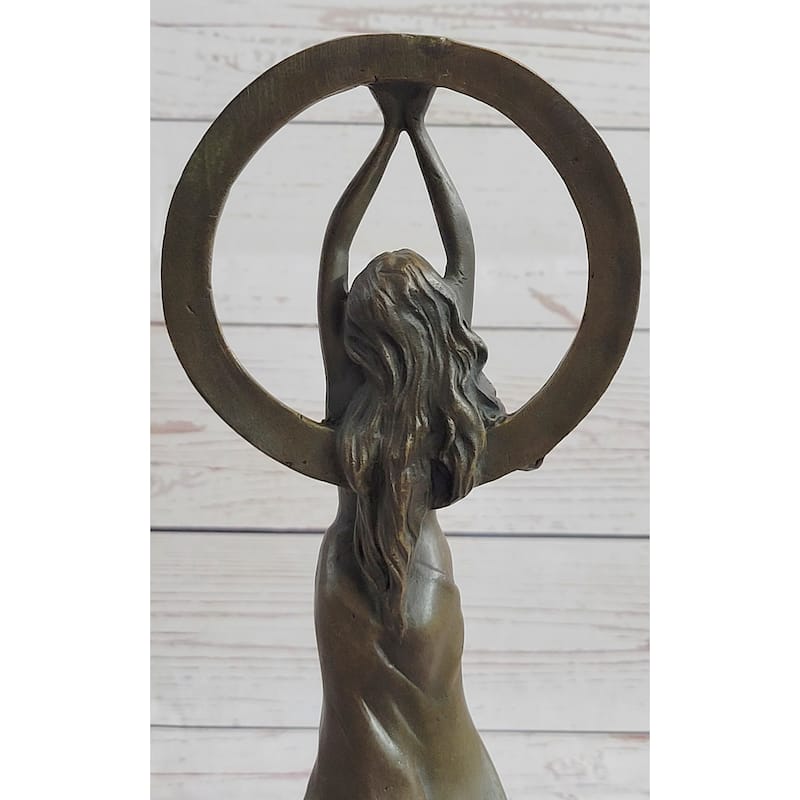 Gaia Girl Holding Moon In Front Of Sun Bronze Statue Sculpture Figure 12 Inches X 4 Inches