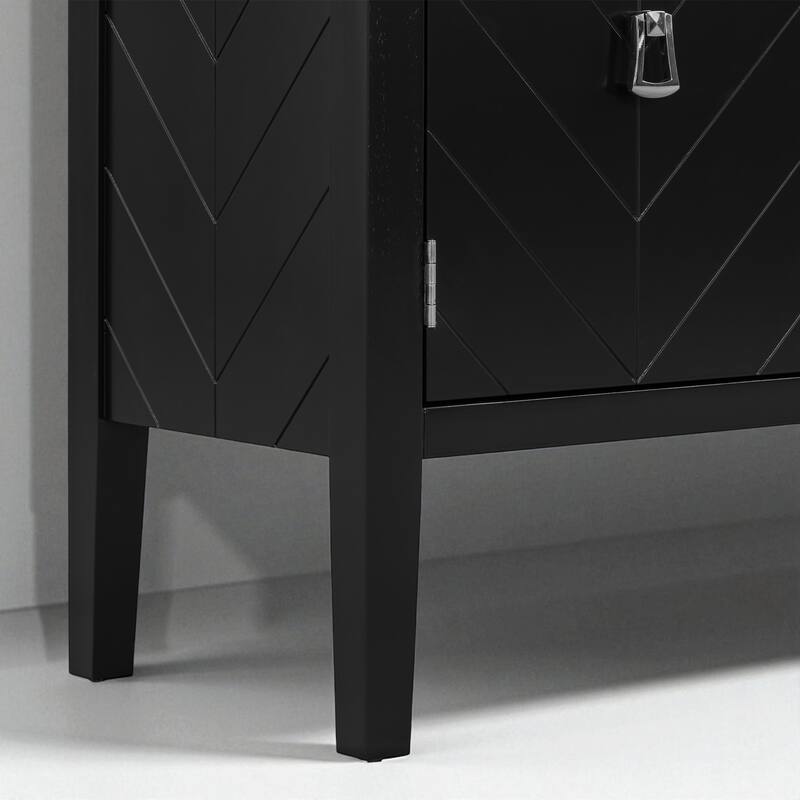 Four-Door Sideboard with Geometric Line Patterns and Vintage Metal Handles - 63" Storage Cabinet