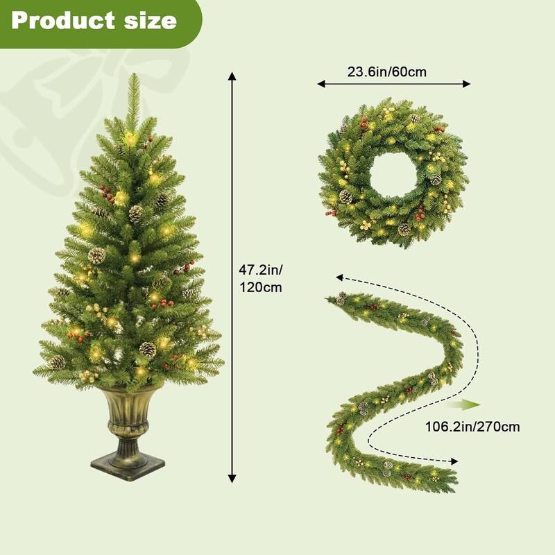 Artificial Fir Christmas trees, with Christmas Wreaths and Garlands