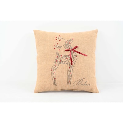 Rustic Reindeer Christmas Pillow Poly Filled, 14 by 14-Inch