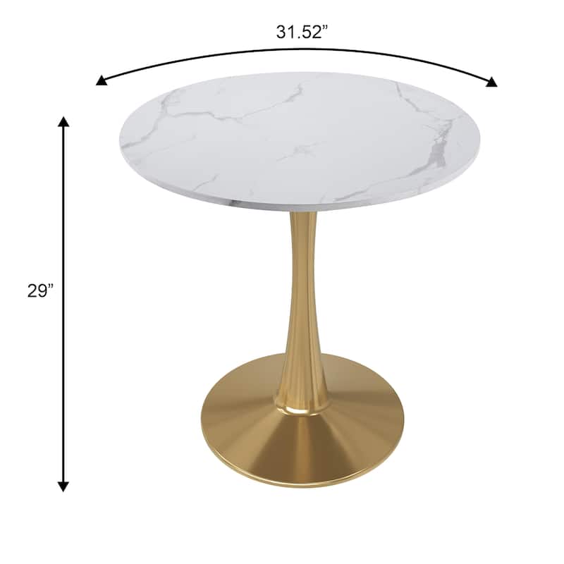 Bristol 31-inch Round Dining Table, Gold Pedestal Base Kitchen Table, Easy-Clean Scratch Resistant Surface, Floor Protectors