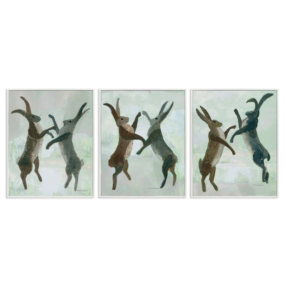 Stupell Battling Hares in Neutral Tones Framed Giclee Art Design By Kay Widdowson (Set of 3)