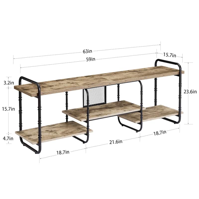 VECELO 55/63/71 Inch Industrial TV Stand with Open Storage for TV up to 71 inch Entertainment Center TV Console Table