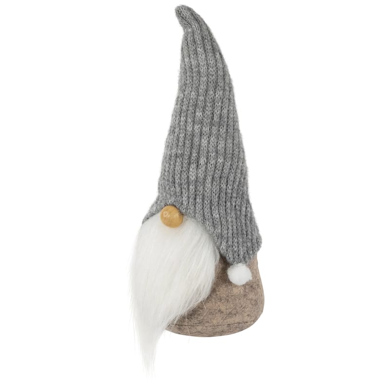 9" Beige and Gray Gnome with Knitted Hat Christmas Figure