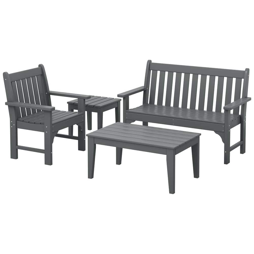 Laguna Outdoor Patio 4-Piece Garden Chair and Porch Bench Conversation Set
