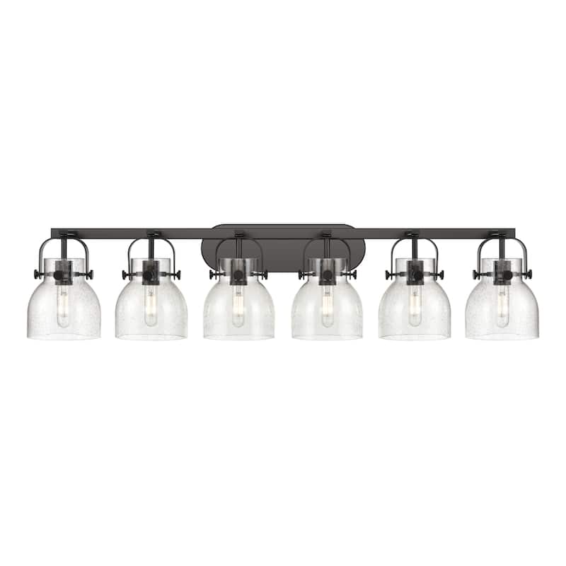 Innovations Lighting 423-6W-10-46 Pilaster II Bell Vanity Pilaster II - Matte Black / Seedy