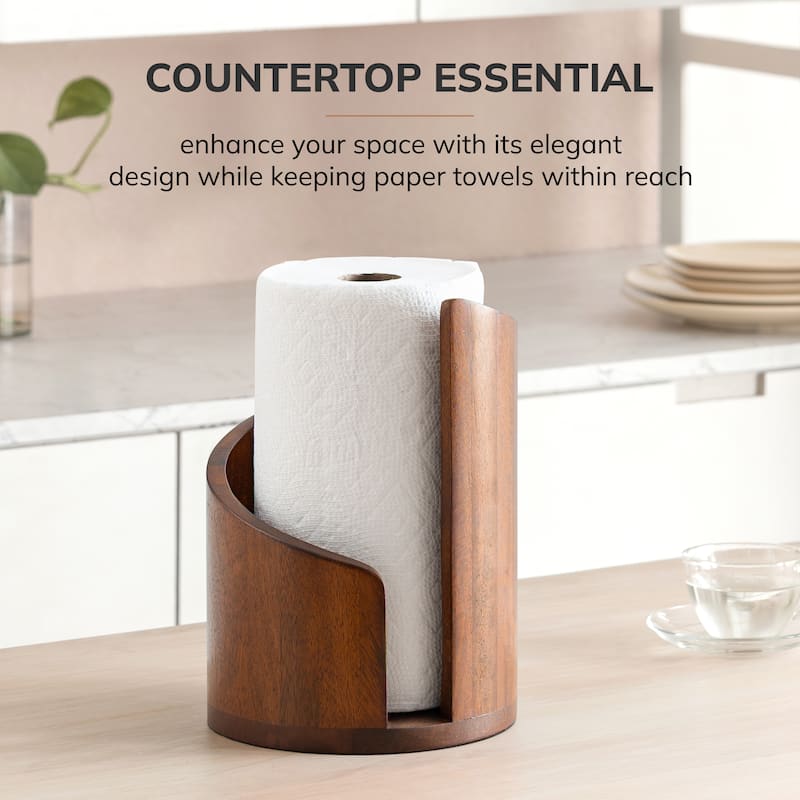 Jani Paper Towel Holder Countertop with Mango Wood Round Base and Iron Holder