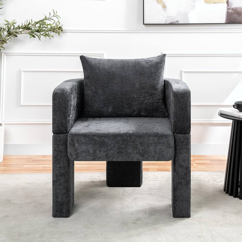 Modern 3-Leg Chenille Accent Chair with Ergonomic Arms & Removable Pillow