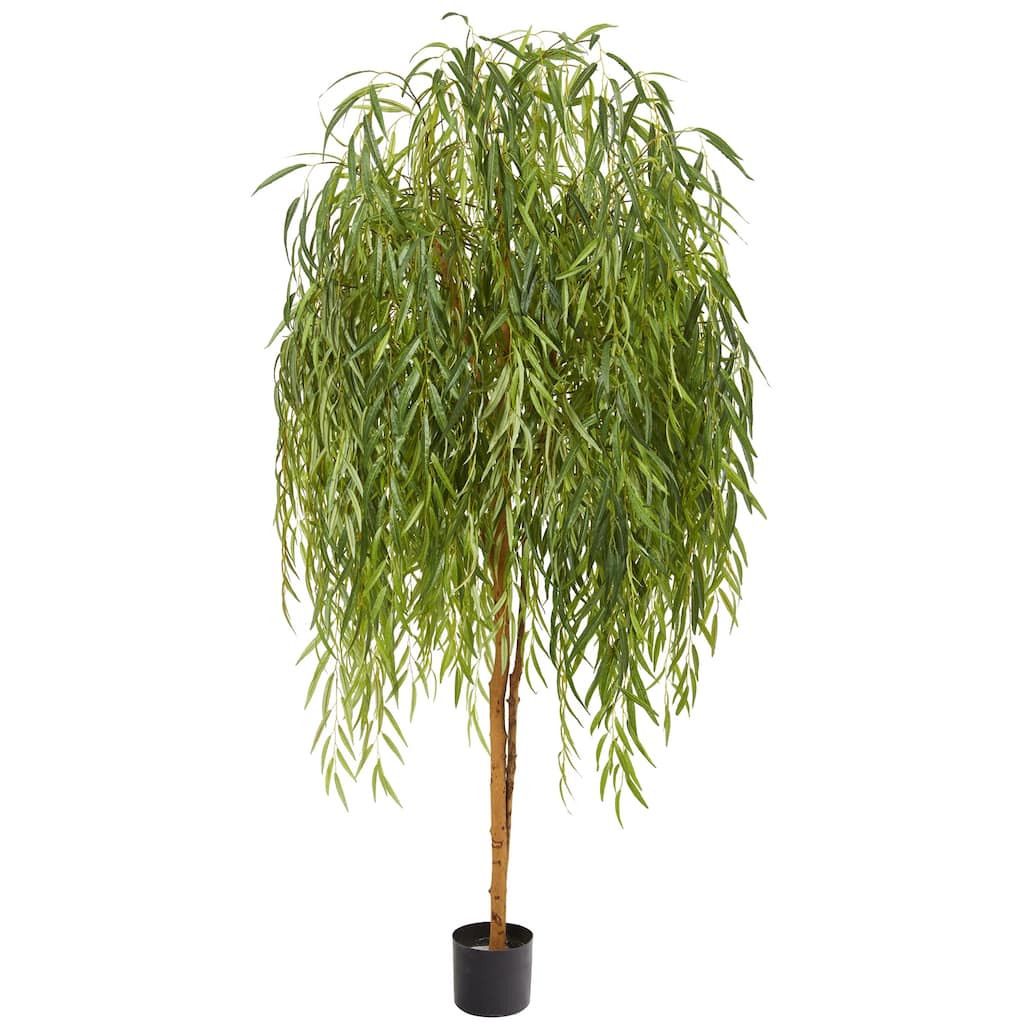 7ft Artificial Willow Tree - Indoor Decorative Tree, Realistic Green Leaves, Bohemian Home Decor, Tall Indoor Plant