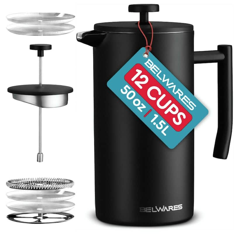 Belwares Stainless Steel Large French Press Coffee Maker 50oz - Black