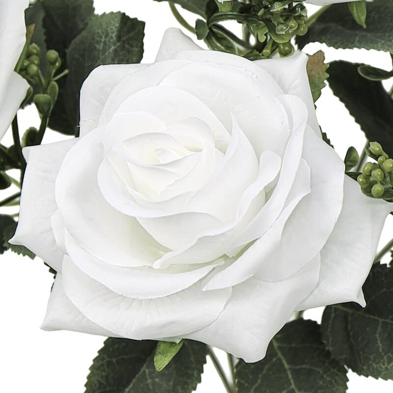 Set of 2 White Artificial Queen Tea Rose Flower Stem Bush Bouquet 17in - 17" L x 9" W x 9" DP