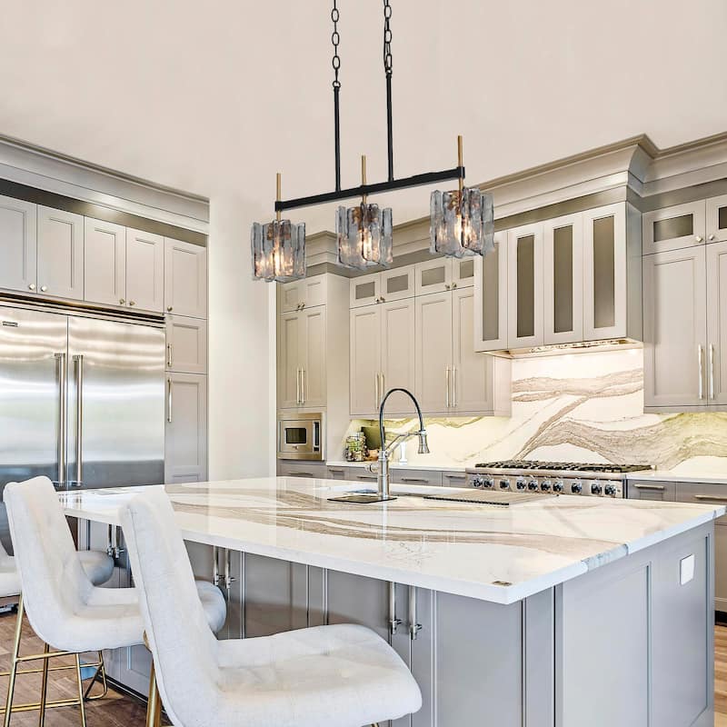 Kasy Modern 3-Light Textured Glass Chandelier Kitchen Island Lights for Dining Room - W 24.8" x D 4.7" x H 10.2"