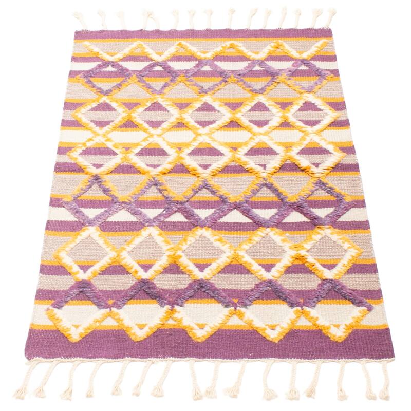 ECARPETGALLERY Flat-Weave Marrakech Purple Wool Kilim - 2'11 x 4'11