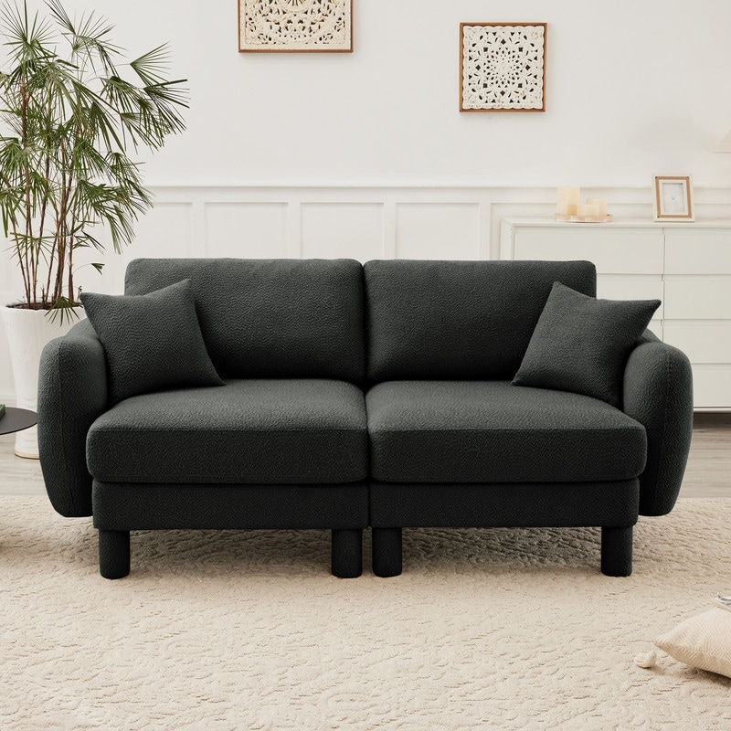 78'' Boucle Fabric two-seater sofa with round legs