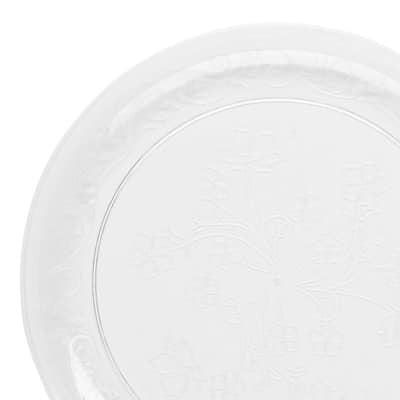 Clear Round Scroll Disposable Plastic Plate Packs - Party Supplies