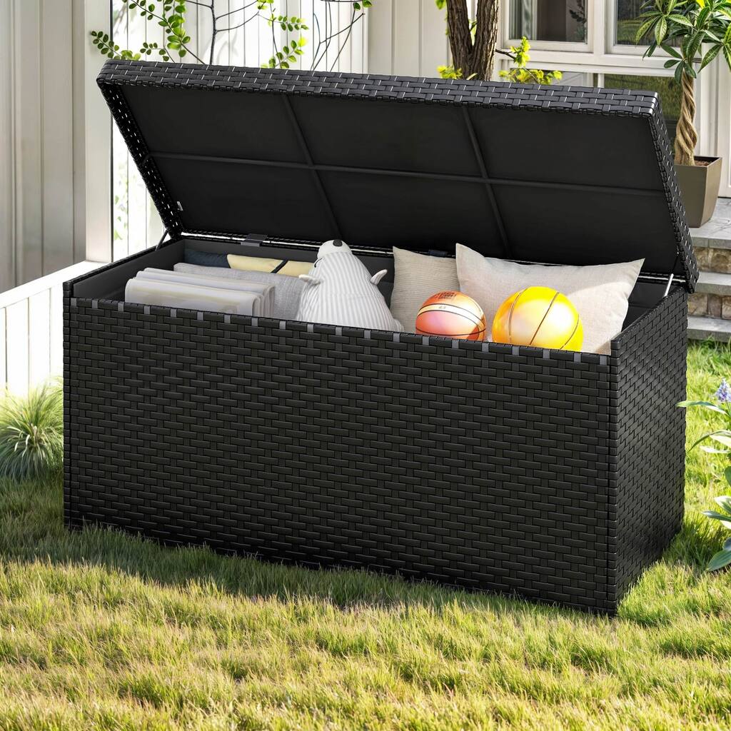 Moasis 260 Gallon Large Wicker Deck Box,XXL All-Weather Outdoor Storage Box for Patio Furniture