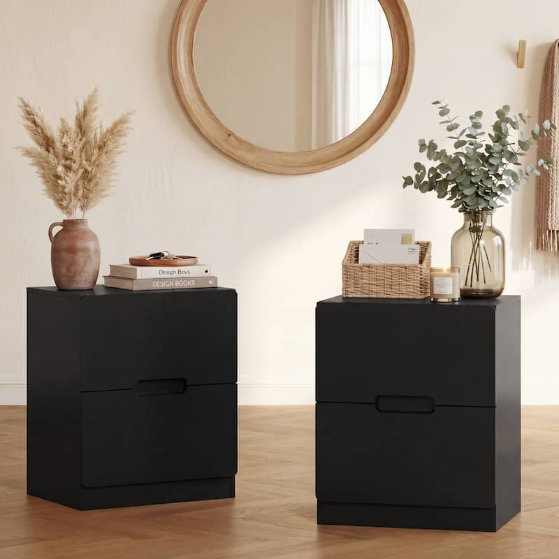 Handless Nightstand Set of 2 with 2 Drawers - Black