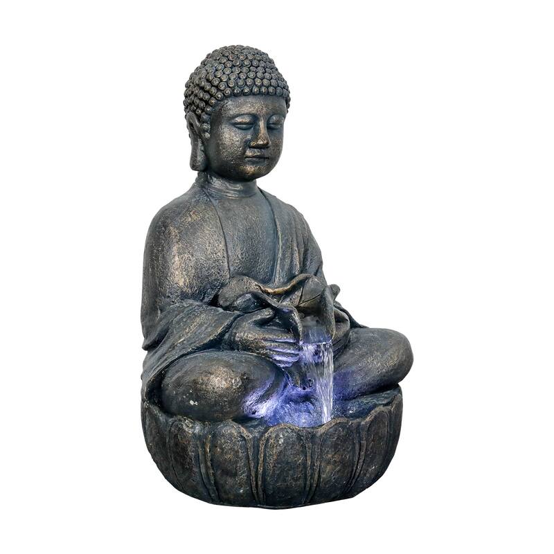 Buddha Fountain w/Light 28.3in Buddha Statue Water Fountain for Garden
