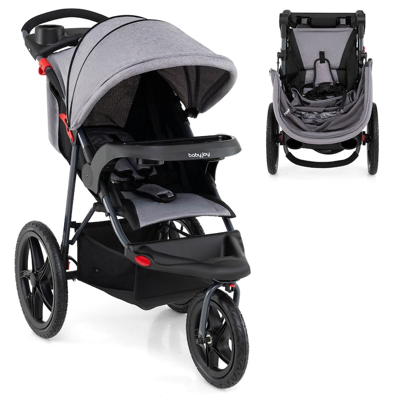 Babyjoy Jogging Stroller Foldable Jogger with Adjustable Canopy - See Details - Grey