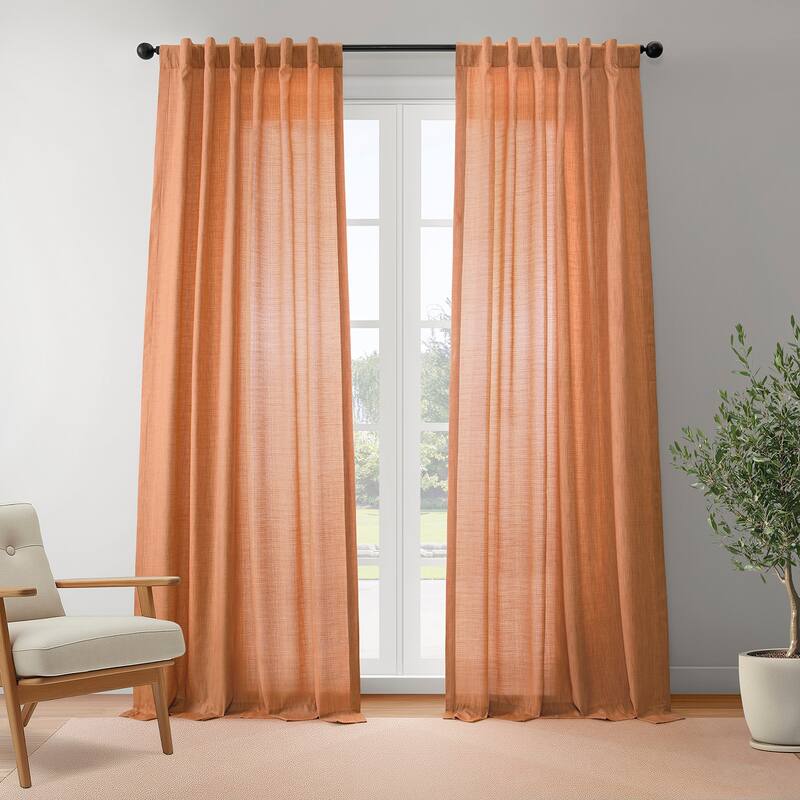 Exclusive Fabrics Rustic Linen Weave Light Filtering Curtains for Bedroom & Living Room Curtains - 2 Panel Drapes - 50 X 108 - Orange