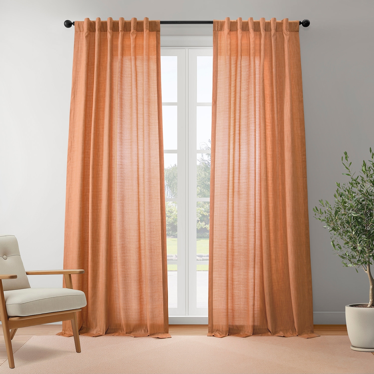 Exclusive Fabrics Cotton-Blend Textured Slub Light Filtering Curtains for Bedroom & Living Room Curtains Pair - 2 Panel Drapes