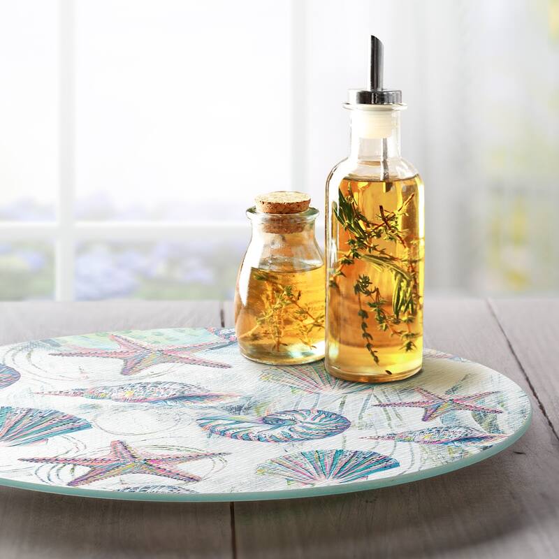 Glass Lazy Susan Jewels of the Sea Turntable 13 Inch Diameter
