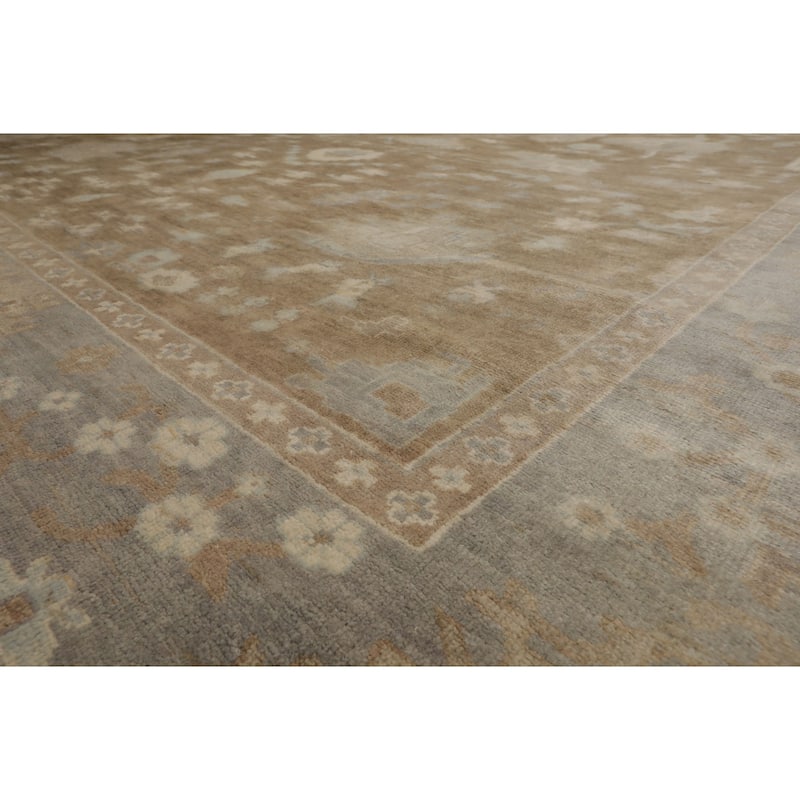 Multi Size Hand Knotted Blue Oushak Wool Area Rug Stone Wash Oriental