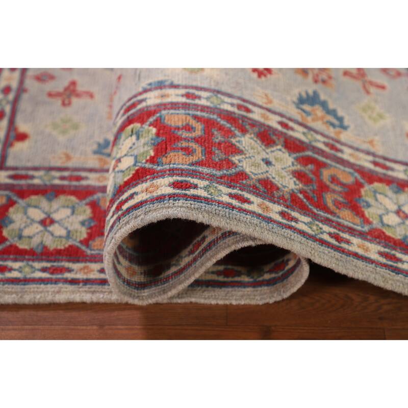 Grey Geometric Kazak Oriental Accent Rug Handmade Wool Carpet - 3'3"x 4'10"