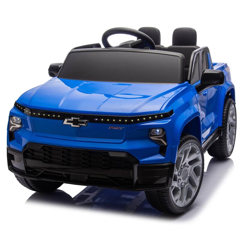 24V Licensed Chevrolet Silverado EV Ride-On Car for Kids with Slow Start, LED Lights, Bluetooth, USB, MP3, and Remote Control