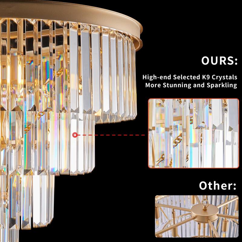 24" Contemporary Crystal Modern Chandeliers Crystal Ceiling Chandelier 4 Tier Golden Chandelier Lighting (Bulbs Not Included)