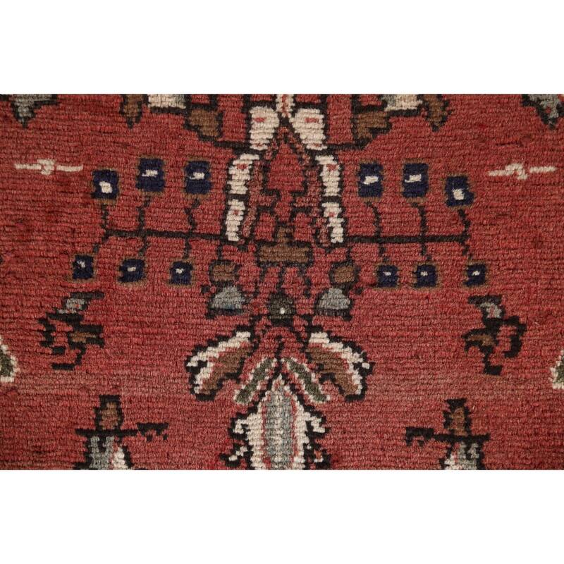 Hand Knotted Oriental 100% Wool Carpet Traditional Geometric Red Hamedan Runner Rug - 10' 2'' X 3' 2''